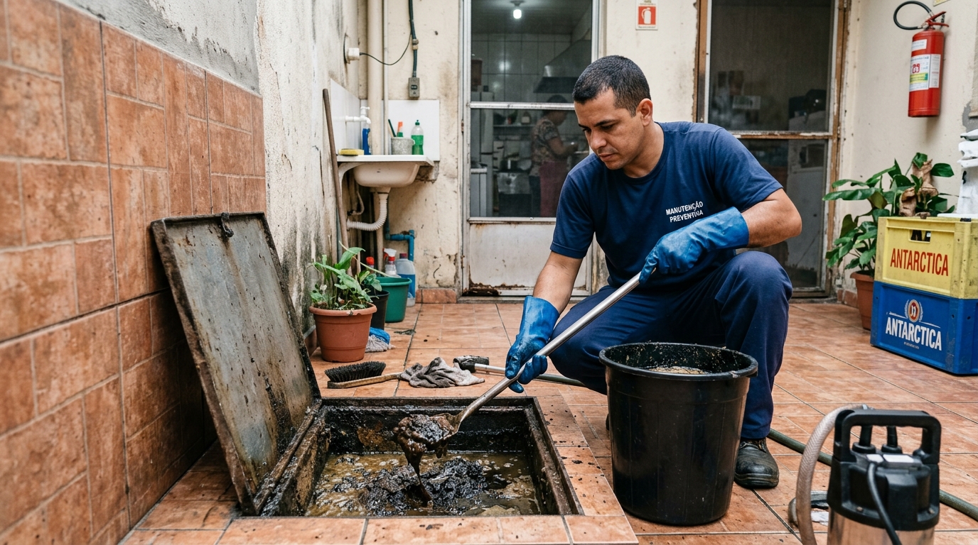 Equipe de limpeza de caixa de gordura em São José do Rio Preto-SP